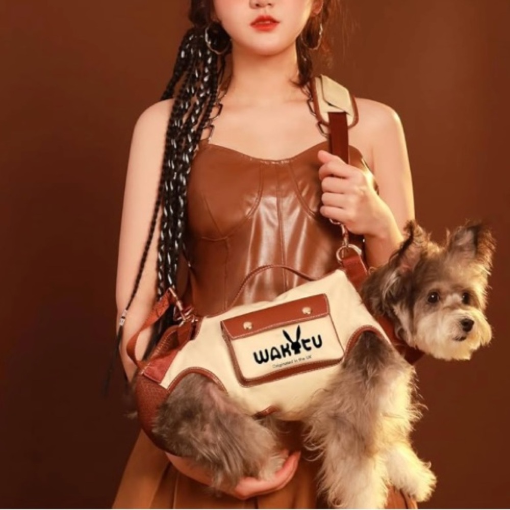 Wakytu Dog Carrier/Harness/Adjustable Dog Leash Cream/Beige Size M